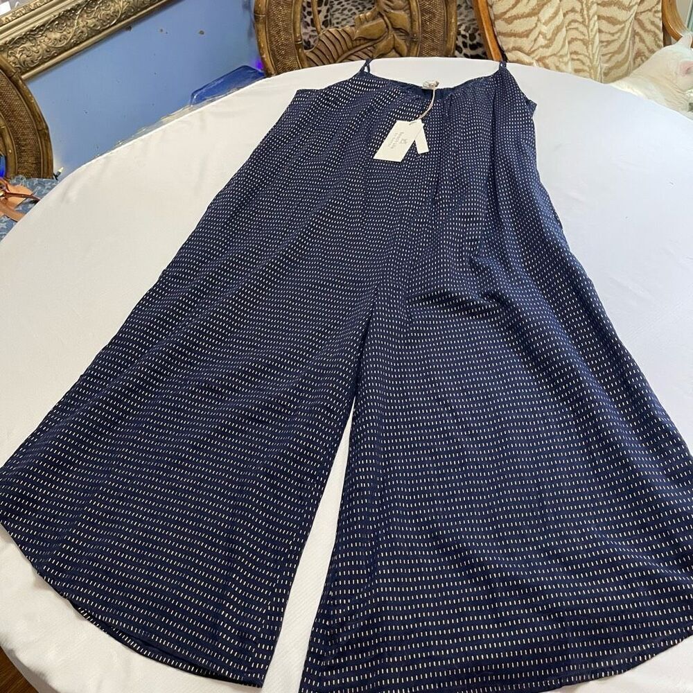 NWT Beach Life By Gottex Navy Blue Gold Wide Leg Jumpsuit Size L/XL New